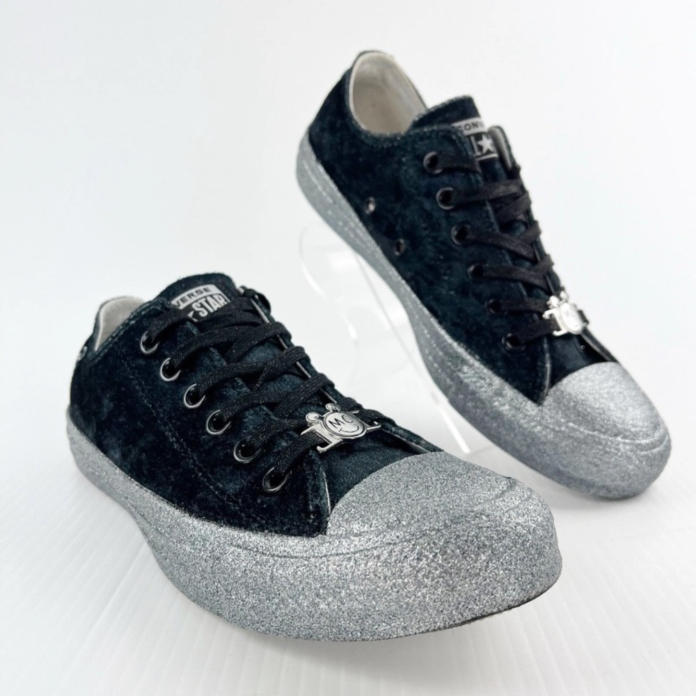 Converse x Miley Cyrus Black Velvet and Silver Women's All-Star Low Sneakers EUC